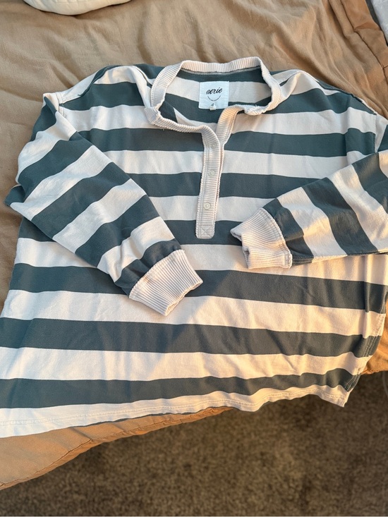 aerie Tops - aerie Striped Long-Sleeve Henley Top - Blue & White